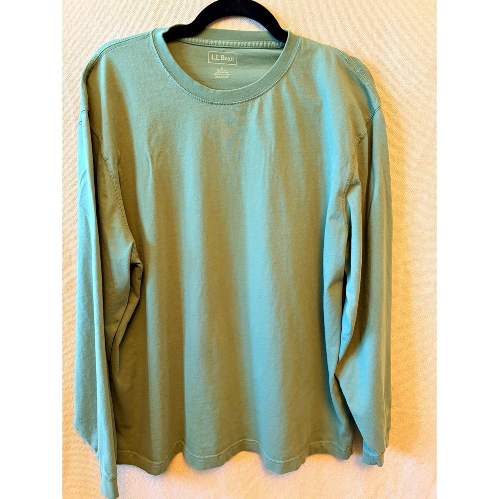 L.L.Bean Men's Long Sleeve Crewneck T-Shirt Green Size L Cotton Knit Logo